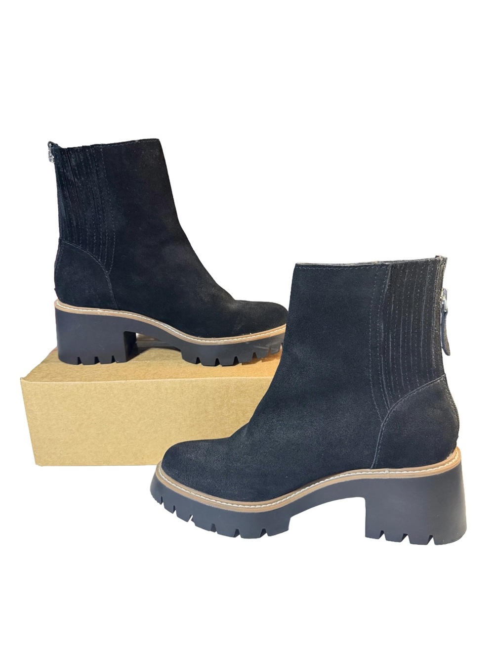 Dolce Vita Hopper Black Suede Lug Sole Ankle Boots- Size 8.5
